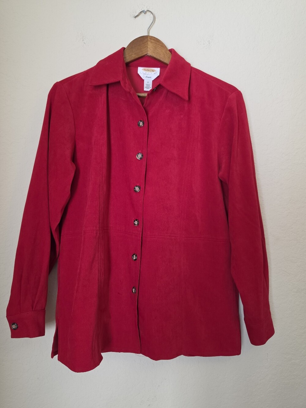 Talbots Stretch Button Down Shacket Womens Petite Cherry Red Button Down Preppy
